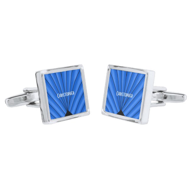 Blue Art Deco Design Cufflinks (Angled)