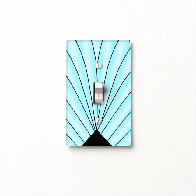 Blue Art Deco Design Light Switch Cover (In Situ)