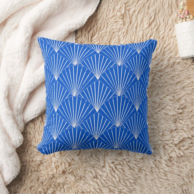 Blue Art Deco Design Throw Pillow (Blanket)