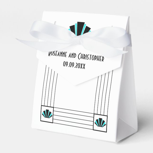 Blue Art Deco Design Wedding Favor Boxes (Front Side)