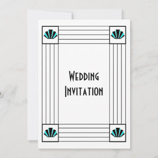 Blue Art Deco Design Wedding Invitation