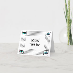 Blue Art Deco Design Wedding Letterpress Thank You Card