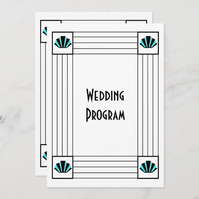 Blue Art Deco Design Wedding Program (Front/Back)