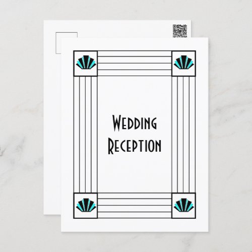 Blue Art Deco Design Wedding Reception Postcard