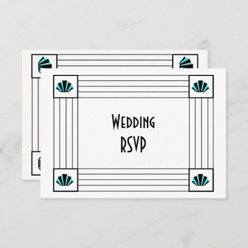 Blue Art Deco Design Wedding RSVP Card