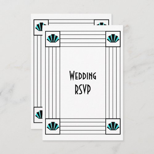Blue Art Deco Design Wedding RSVP Card