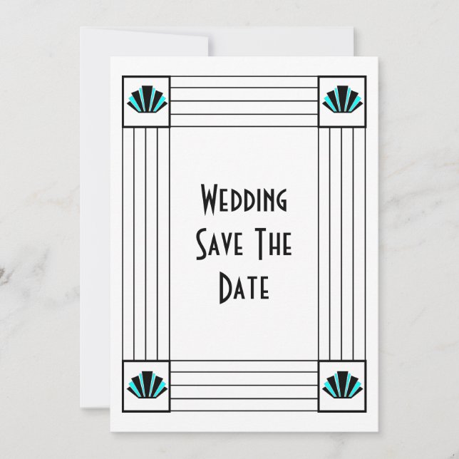 Blue Art Deco Design Wedding Save The Date (Front)