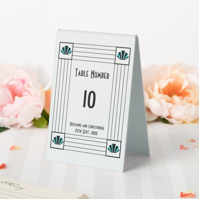 Blue Art Deco Design Wedding Table Tent (In SItu (Wedding))