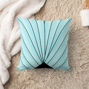 Blue Art Deco Fan Design Throw Pillow