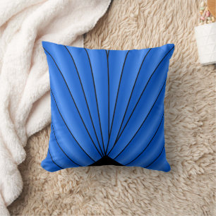 Blue Art Deco Fan Design Throw Pillow
