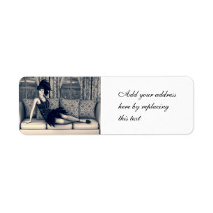 Blue Art Deco Flapper Woman Vintage Art Label