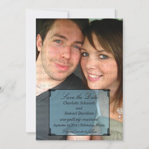 Blue Art Deco Frame Save the Date Invite