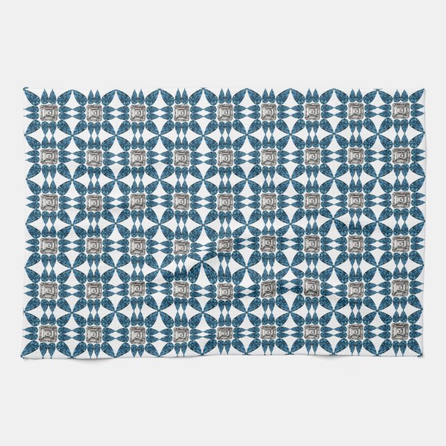 Blue Art Deco Pattern Kitchen Towel (Horizontal)