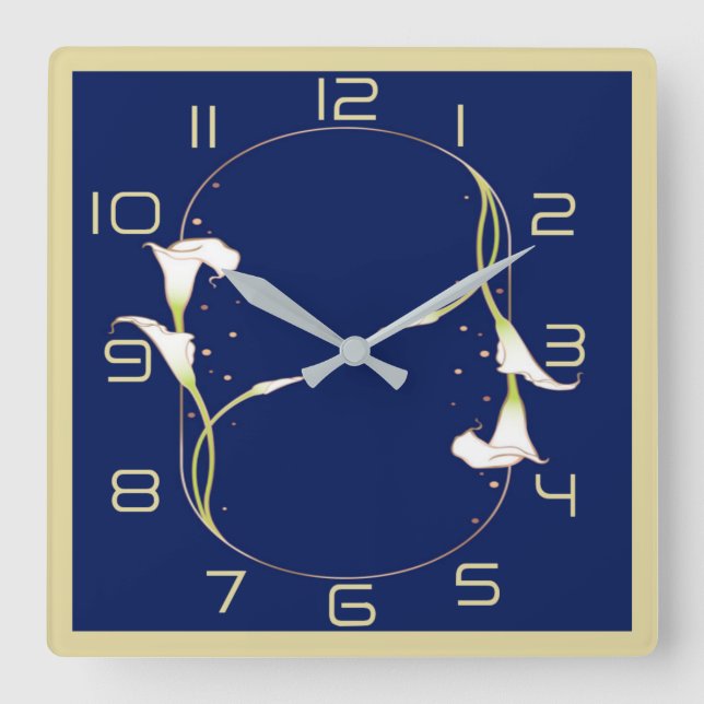 Blue Art Deco Square Wall Clock (Front)