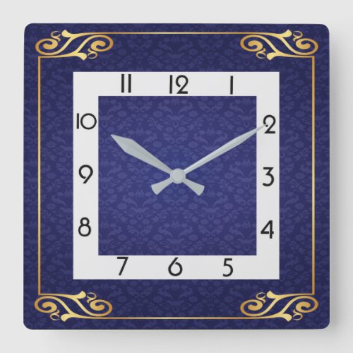 Blue art deco square wall clock