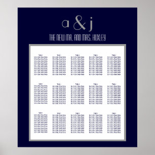 Blue Art Deco Wedding Seating Chart 150