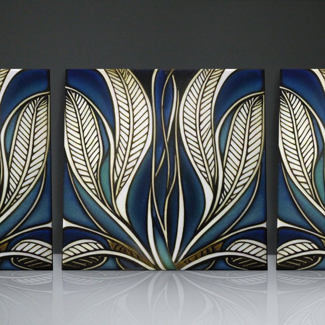 Blue Art Nouveau Inspired Classic Floral Geometric Ceramic Tile (Creator Uploaded)