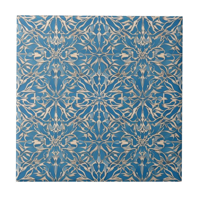 Blue Art Nouveau Moroccan Ethnic  Ceramic Tile (Front)