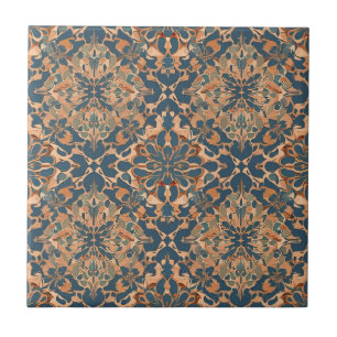 Blue Art Nouveau Moroccan Ethnic Ceramic Tile