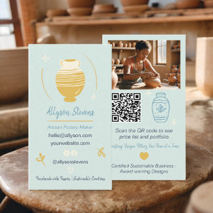 Blue Artisan Pottery Maker Crafts photo qr code Business Card