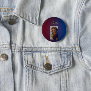 Blue Artistic Colorful Lion King Portrait Button
