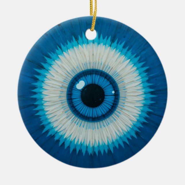 Blue Artistic Evil Eye Design Ceramic Ornament (Front)
