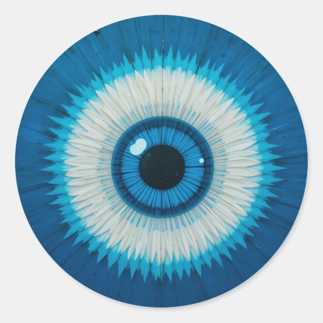 Blue Artistic Evil Eye Design Classic Round Sticker (Front)