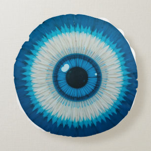 Blue Artistic Evil Eye Design Round Pillow