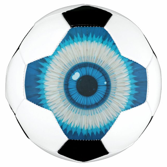 Blue Artistic Evil Eye Design Soccer Ball (Front)
