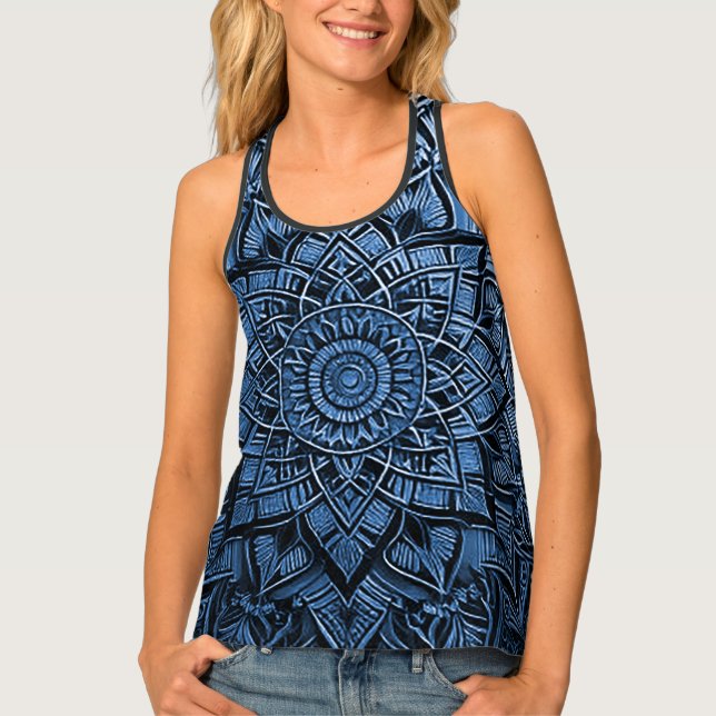 Blue Artistic Mandala  Tank Top (Front)