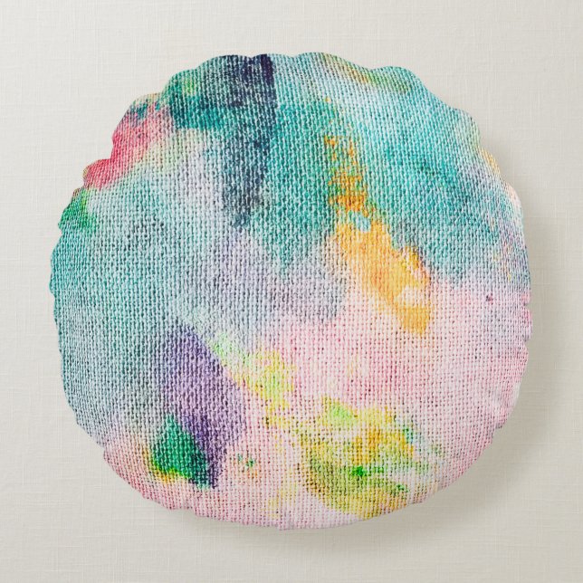 Blue Artistic. White Contemporary Presentation. Ti Round Pillow (Front)