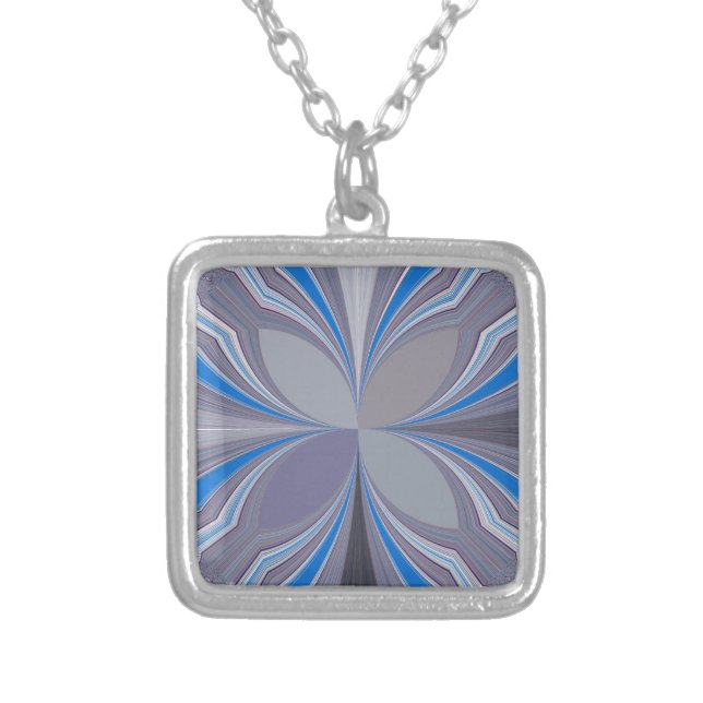 Blue Ash Gray Polka Dot Texture Art Print Silver Plated Necklace (Front)