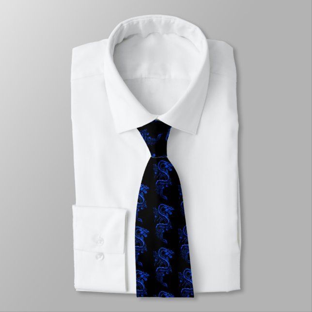 Blue Asian Dragons   Neck Tie (Tied)