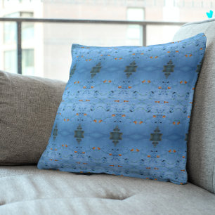 Blue Asian Oriental coastal summer lake ocean sea Throw Pillow