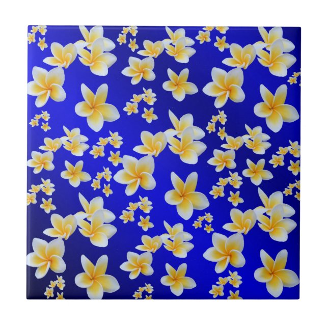blue,asian, yellow, white, bloom, bright, gold, fl ceramic tile (Front)