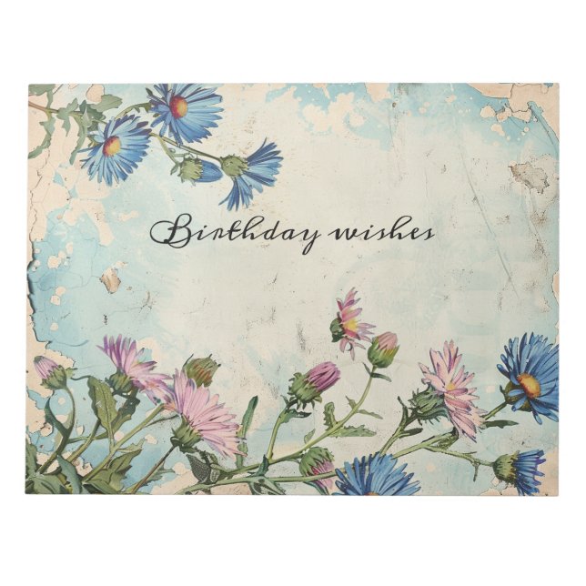Blue Aster Birth flower September Floral Frame Notepad (Front)