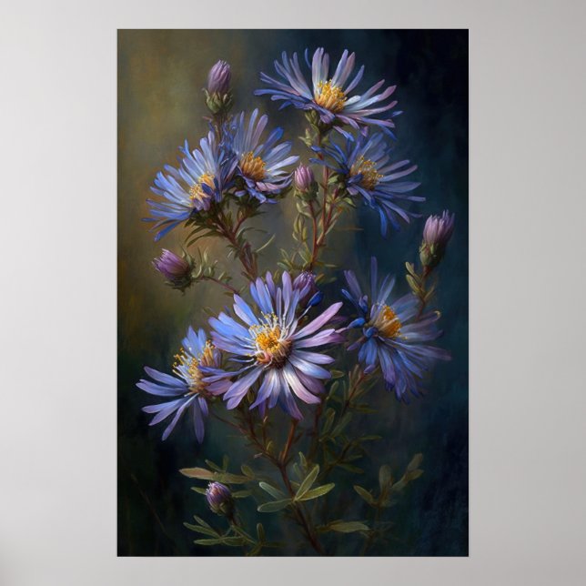 Blue Aster Flower Art Print Poster (Front)