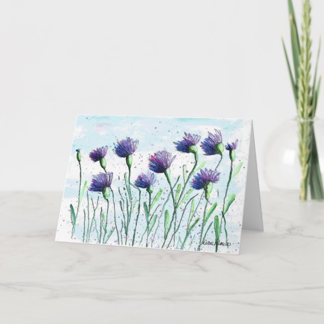 Blue Asters, Floral Watercolor Art Card (Front)
