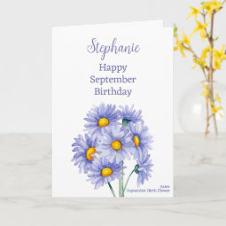 Blue Asters September Birthday Birth Month Flower Card | Zazzle