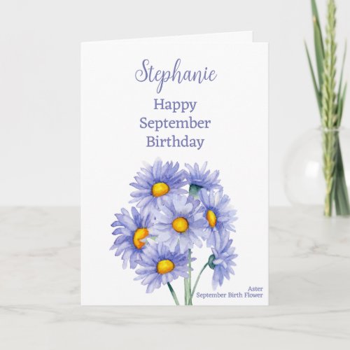 Blue Asters September Birthday Birth Month Flower Card