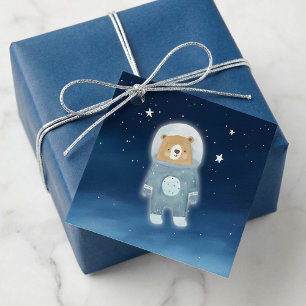 Blue Astronaut Bear Space Baby Shower Favor Tag