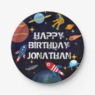 Blue Astronaut Birthday Planets Name Paper Plates