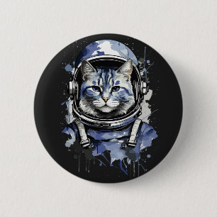 Blue Astronaut Cat Splash Design Button