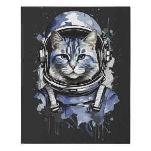 Blue Astronaut Cat Splash Design Faux Canvas Print