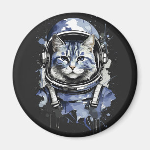 Blue Astronaut Cat Splash Design Magnet