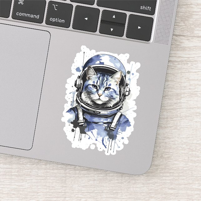 Blue Astronaut Cat Splash Design Sticker (Detail)