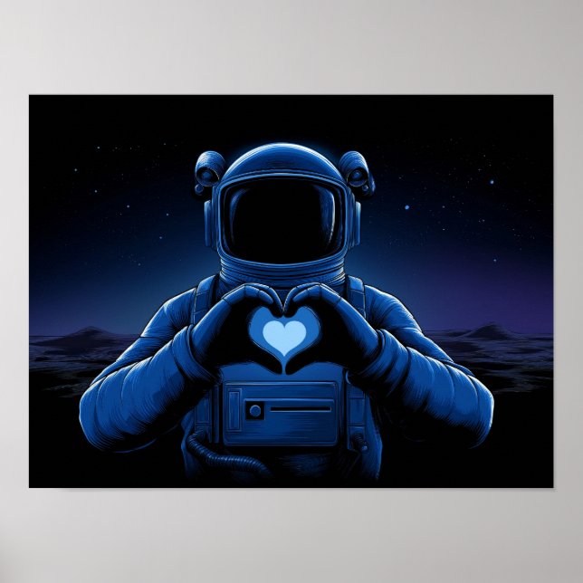 Blue Astronaut Making Heart Sign on Alien Moon (Front)