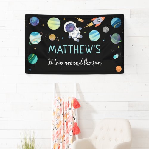 Blue Astronaut Outer Space Birthday Banner