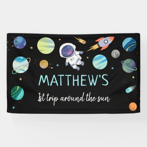 Blue Astronaut Outer Space Birthday Banner