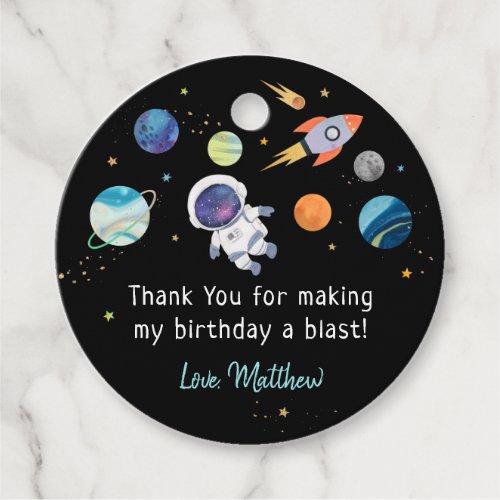 Blue Astronaut Outer Space Birthday Favor Tags